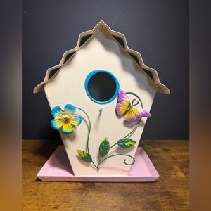 Birdhouse Decorated with Flower and Butterfly. NEW